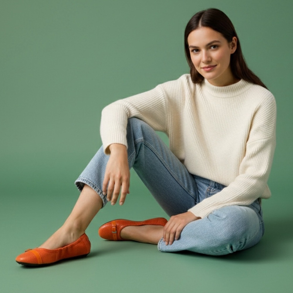 Tod's Orange Leather Ballet Flats